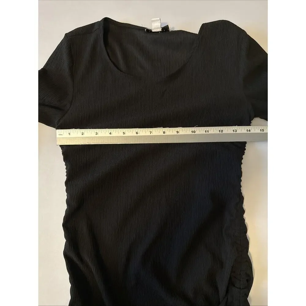 Topshop Womens 6 Sexy Ribbed Crinkle Bodycon Cinched Side Long‎ Sleeve Dress